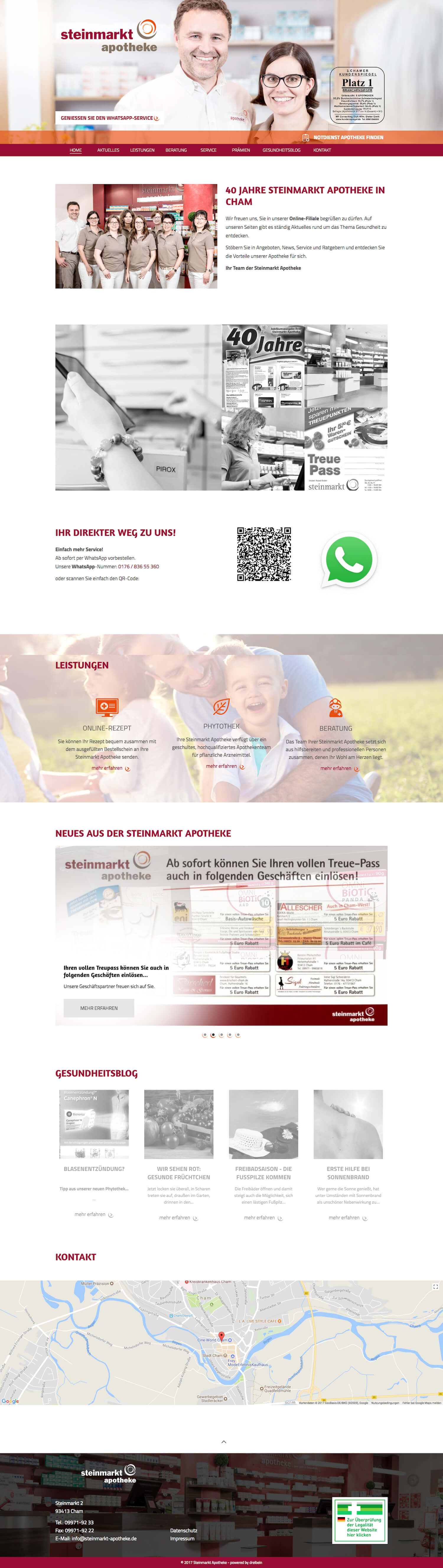 Startseite der Steinmarkt-Apotheke in der Desktop-Ansicht (Desktop)