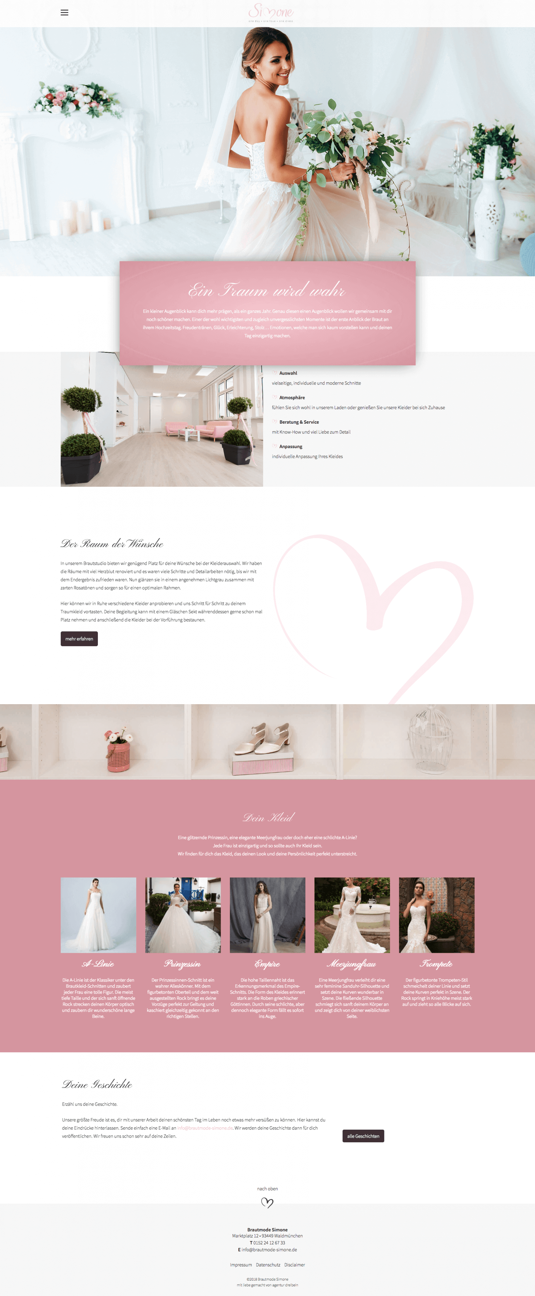 Desktop-Ansicht der Website brautmode-simone.de (Desktop)
