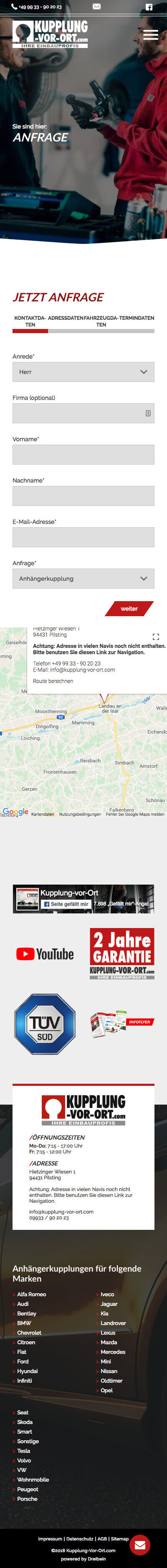 Anfrageformular bei Kupplung Vor Ort (Mobile)