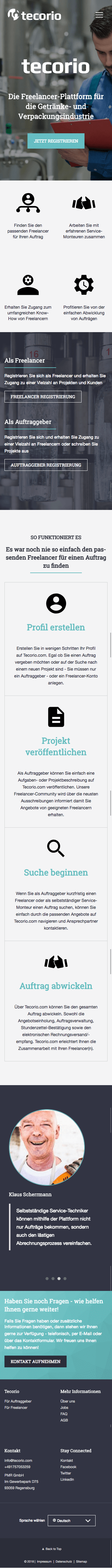 Mobile Ansicht der Website Tecorio.com (Mobile)