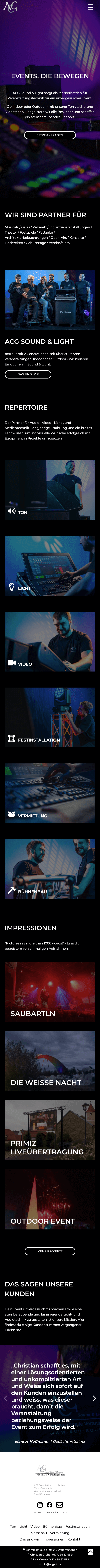 Screenshot Responsive Website acg-vt.de Veranstaltungstechniker aus dem Landkreis Cham (Mobile)
