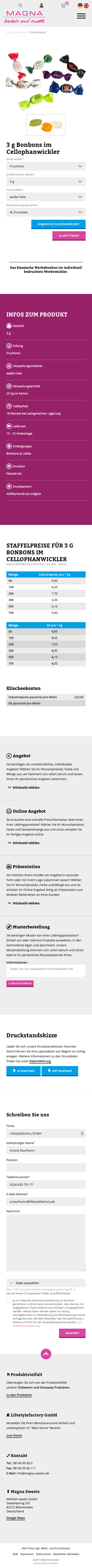 Responsive Webdesign der Produktdetailseite bei der Website magna-sweets.de (Mobile)
