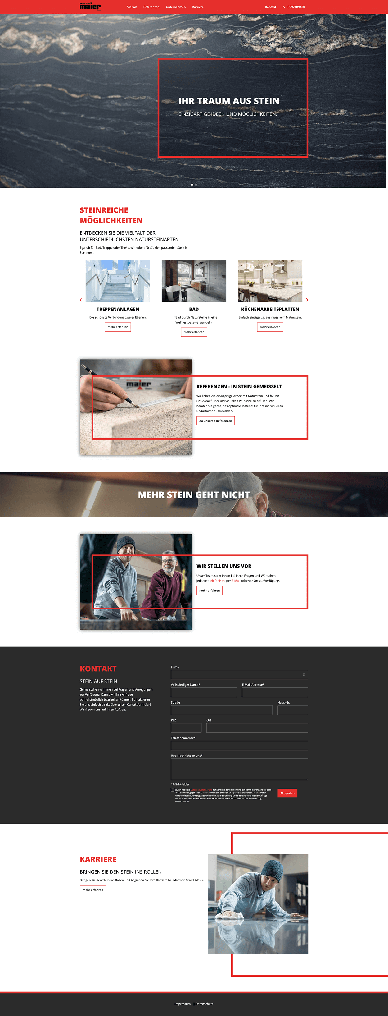 Webdesign der Produktdetailseite bei der Website maiergranit.de (Desktop)