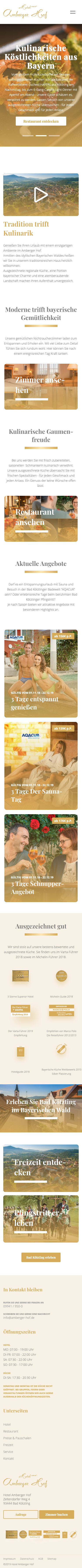 Screenshot Responsive Website amberger-hof.de Hotel Amberger Hof in Bad Kötzting (Mobile)