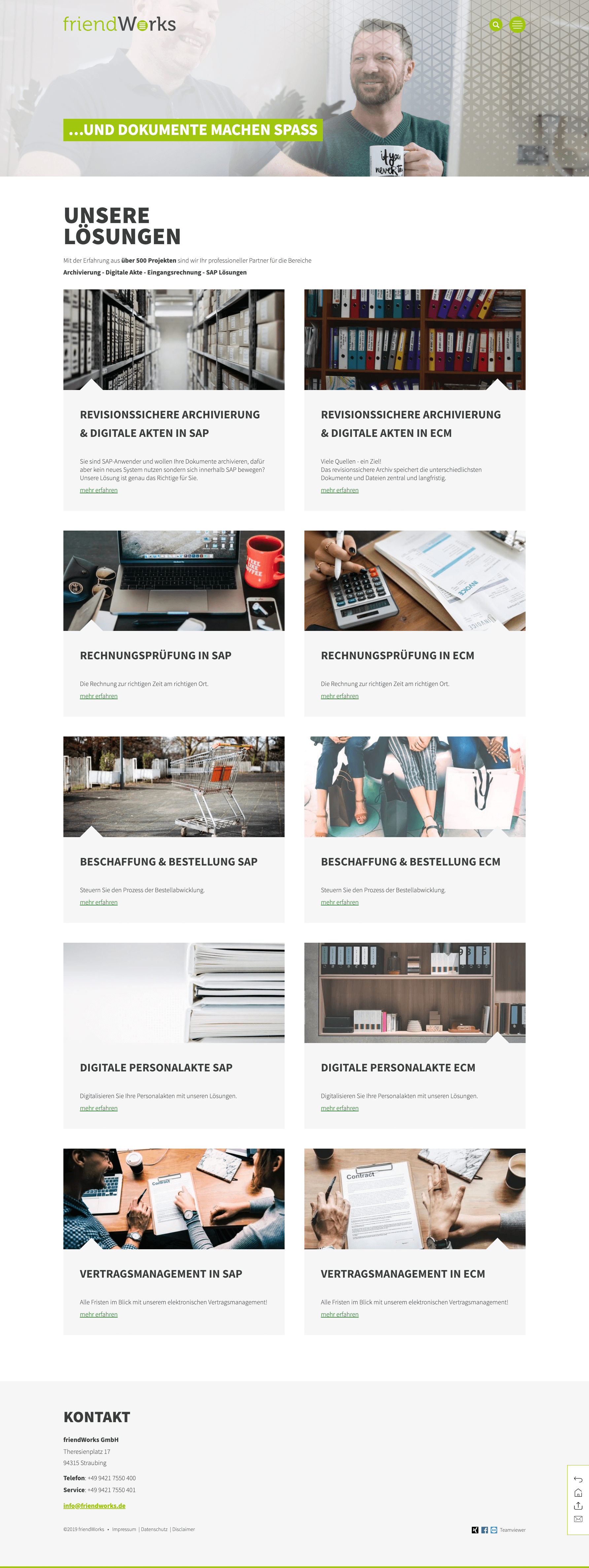 Screenshot der Lösungen der friendWorks GmbH (Desktop)