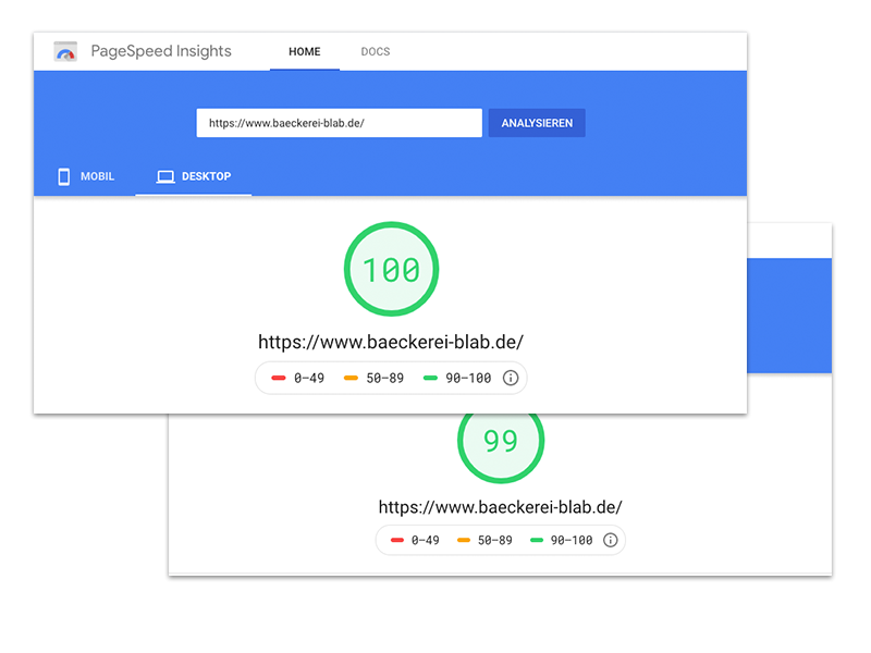 Google Page Speedtest der Bäckerei Blab