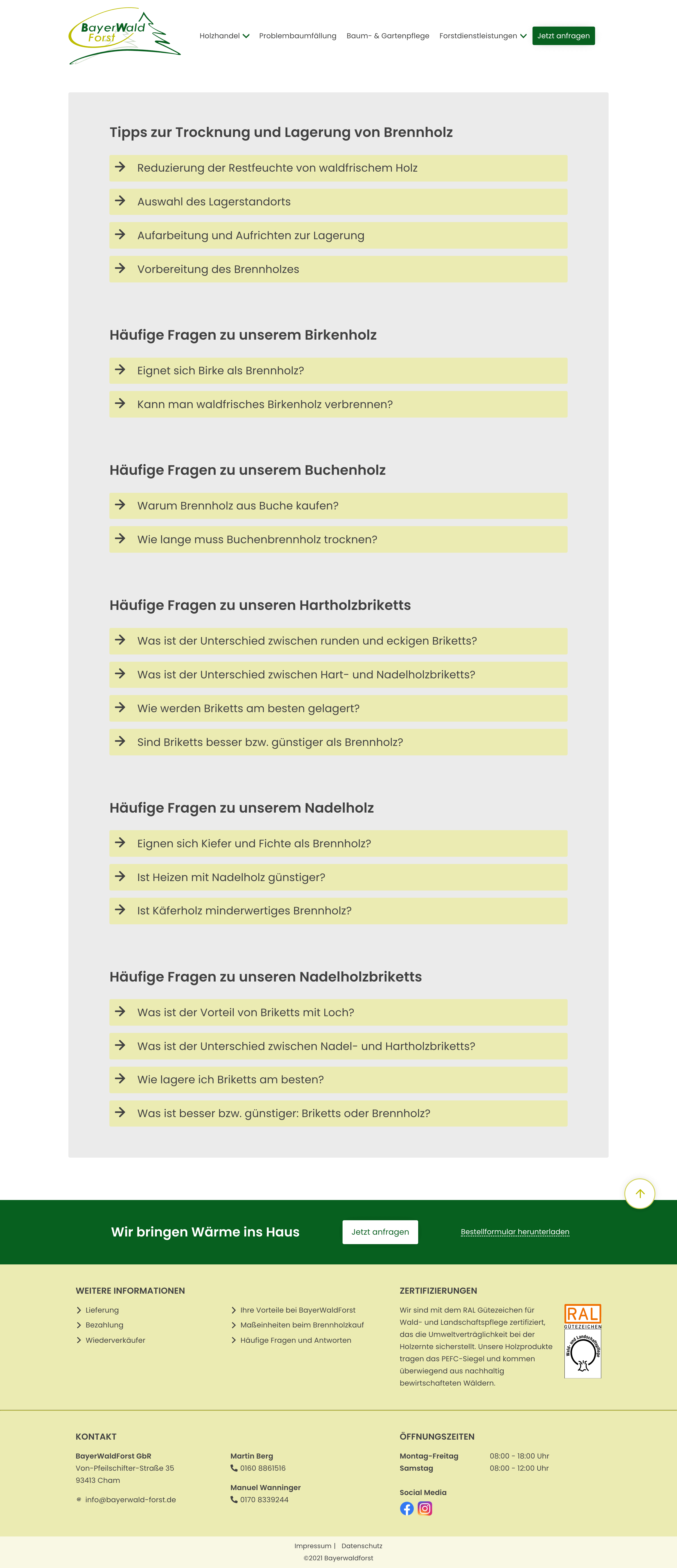 Desktop Ansicht der FAQ-Seite von BayerWaldForst (Desktop)