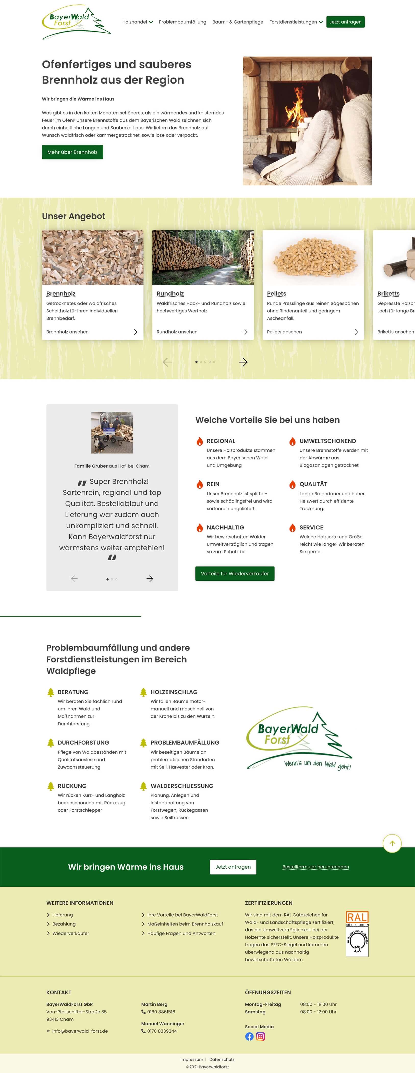 Desktop Ansicht der Website von BayerWaldForst (Desktop)