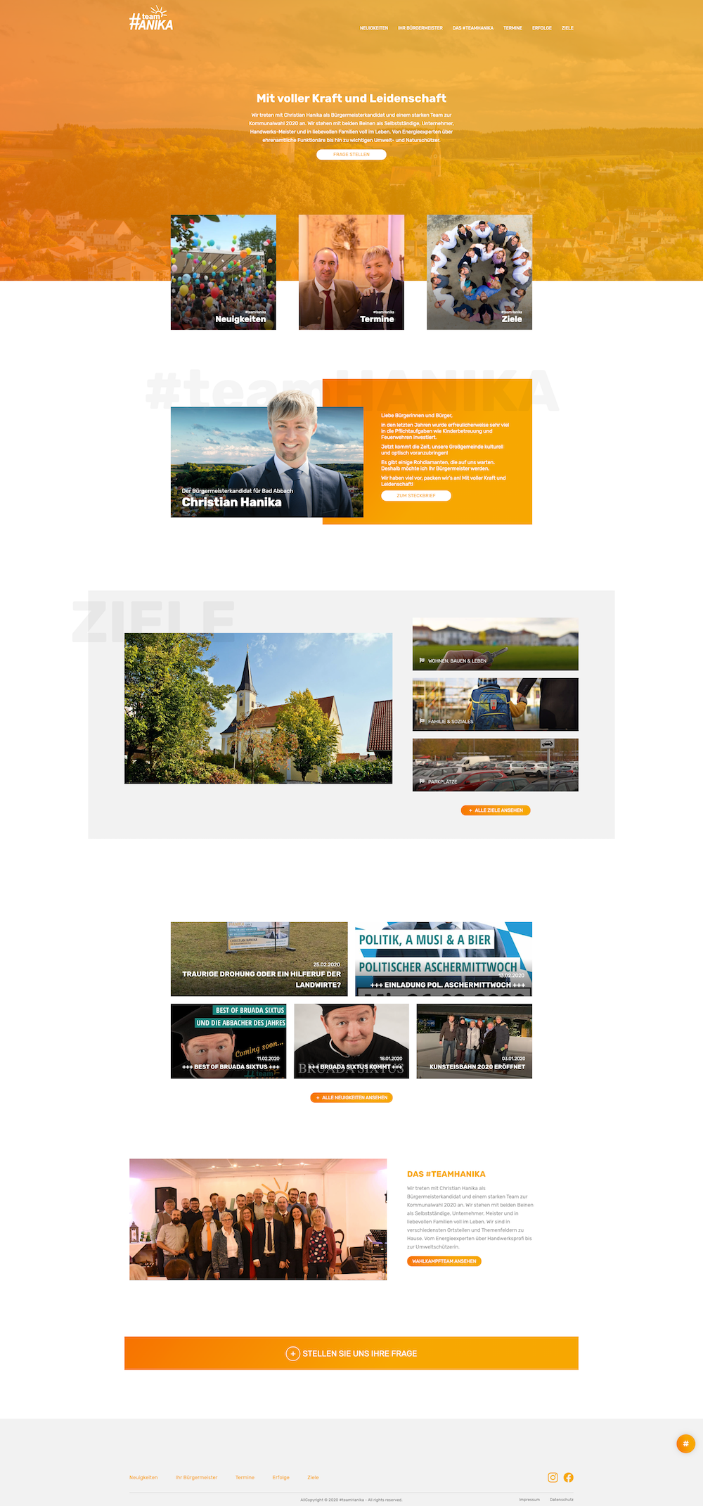 Screenshot der Startseite vom Team Hanika (Desktop)