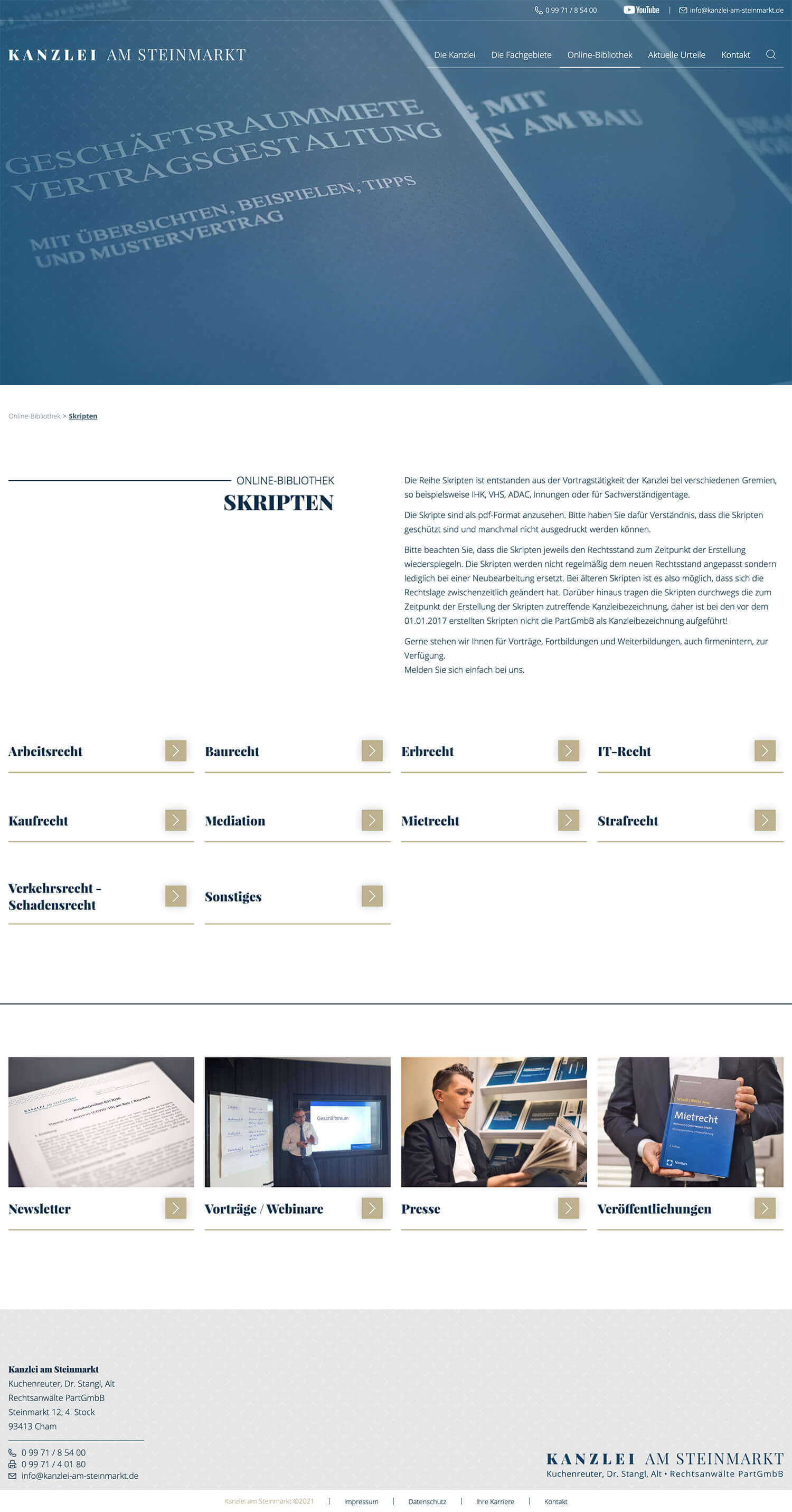 Desktop Ansicht der Online-Bibliothek der Kanzlei am Steinmarkt (Desktop)