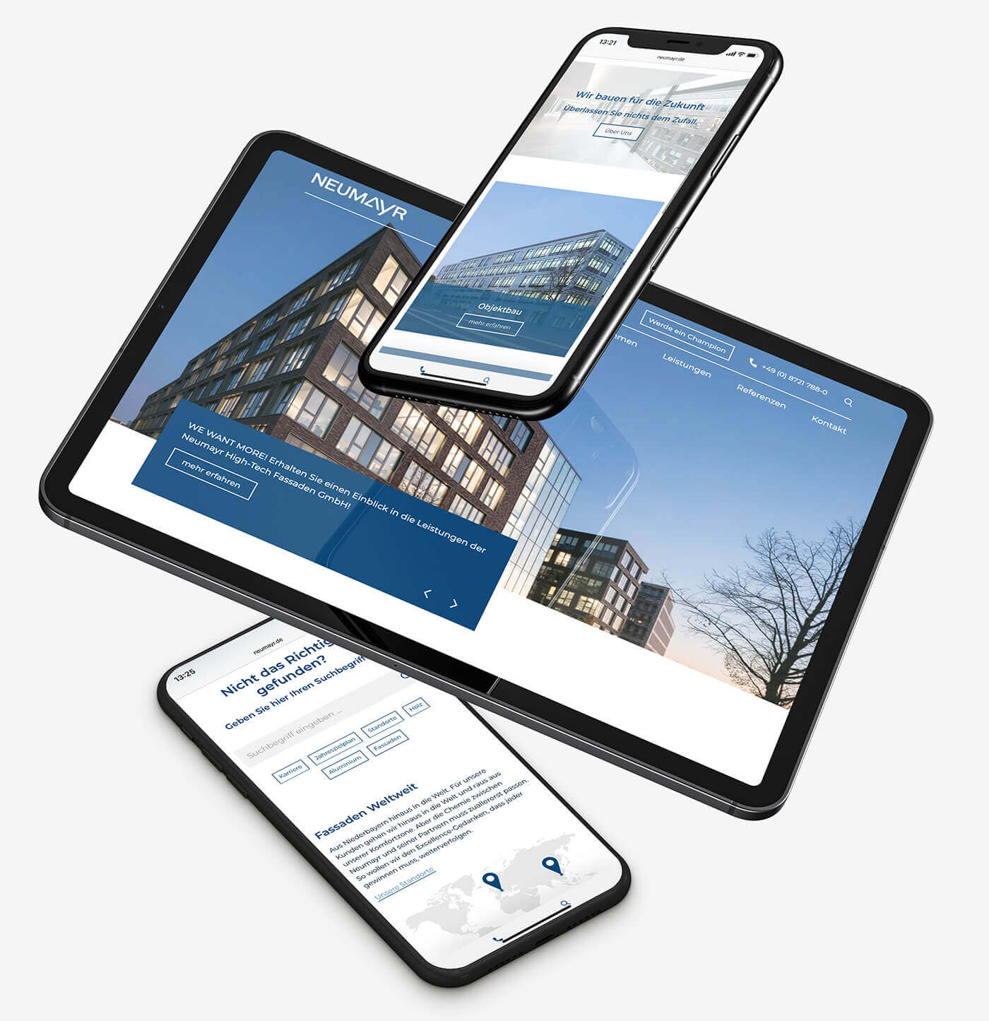 Neumayr High Tech Fassaden responsive Website am Tablet und Smartphone