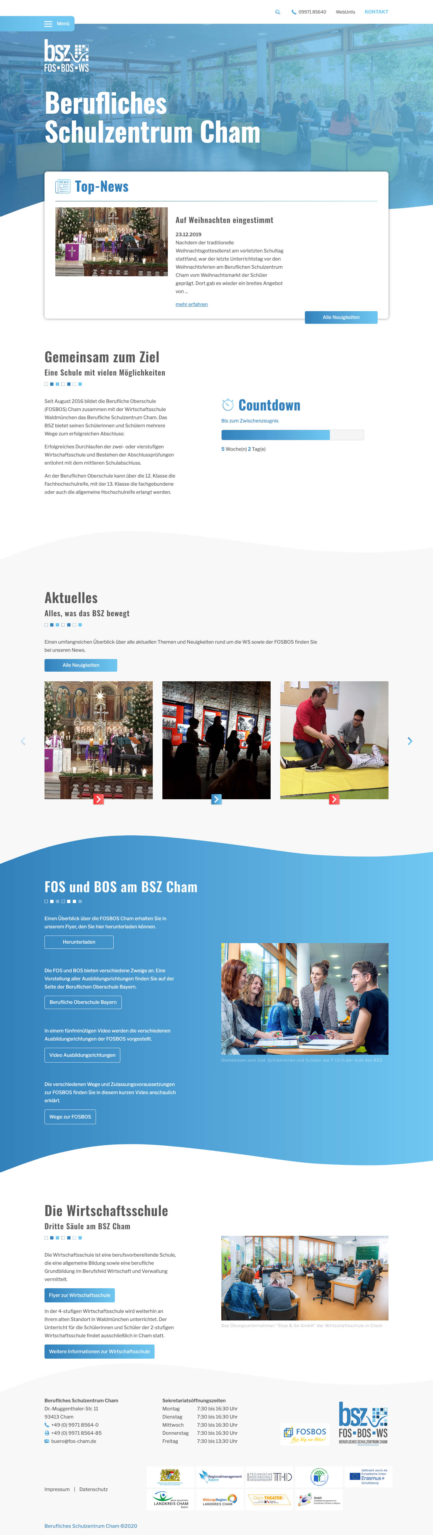 Screenshot der Startseite des neuen Beruflichen Schulzentrum Chams (Desktop)